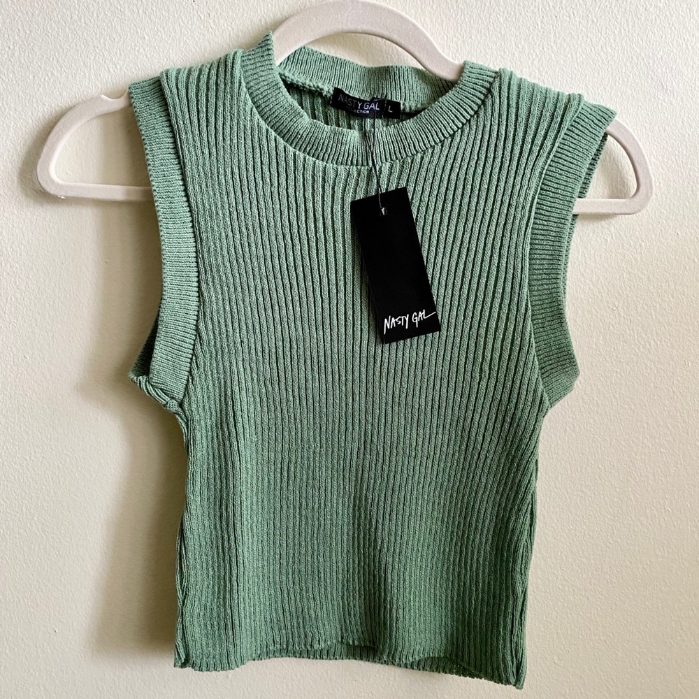 Nasty Gal NWT Green Ribbed Cropped Tank Top Size L